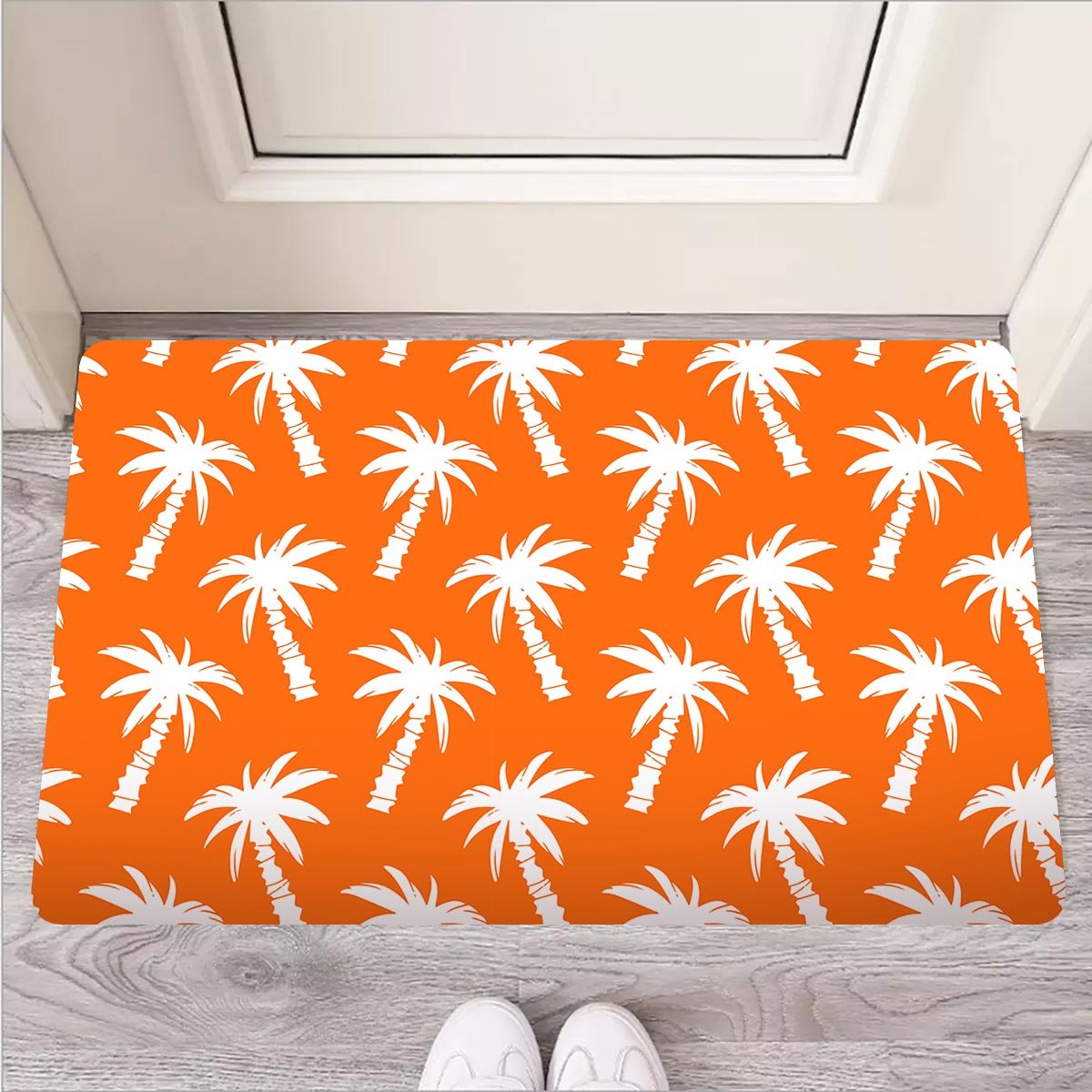 Orange Hawaiian Palm Tree Print Door Mat-grizzshop
