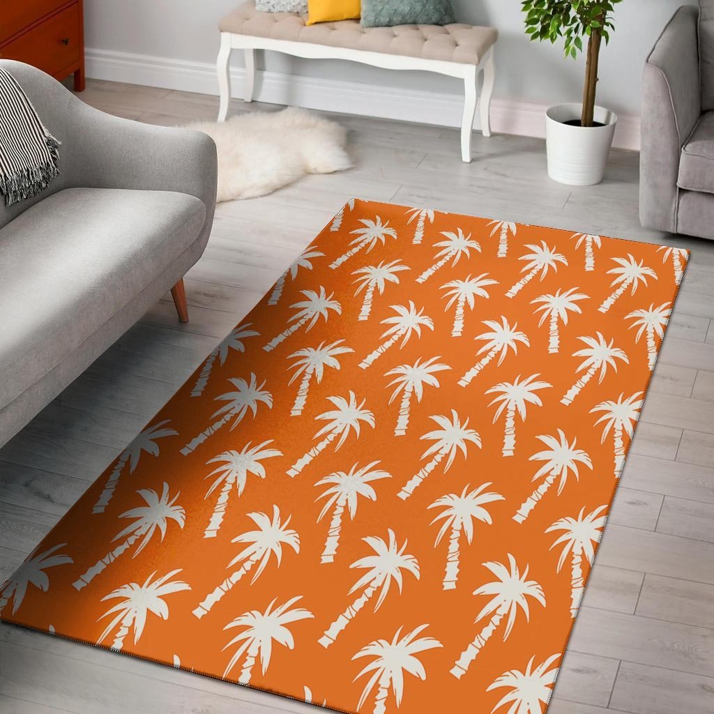 Orange Hawaiian Palm Tree Print Floor Mat-grizzshop