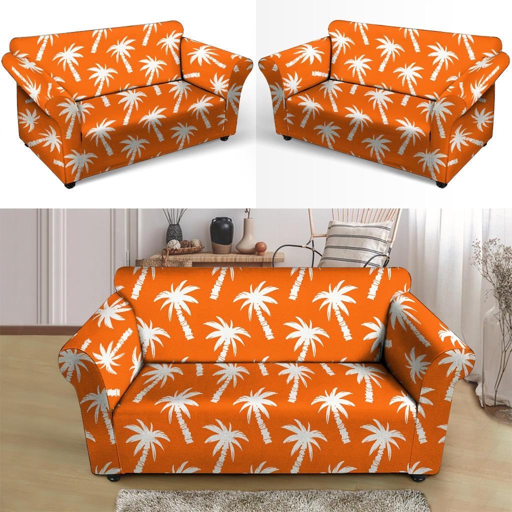 Orange Hawaiian Palm Tree Print Loveseat Cover-grizzshop