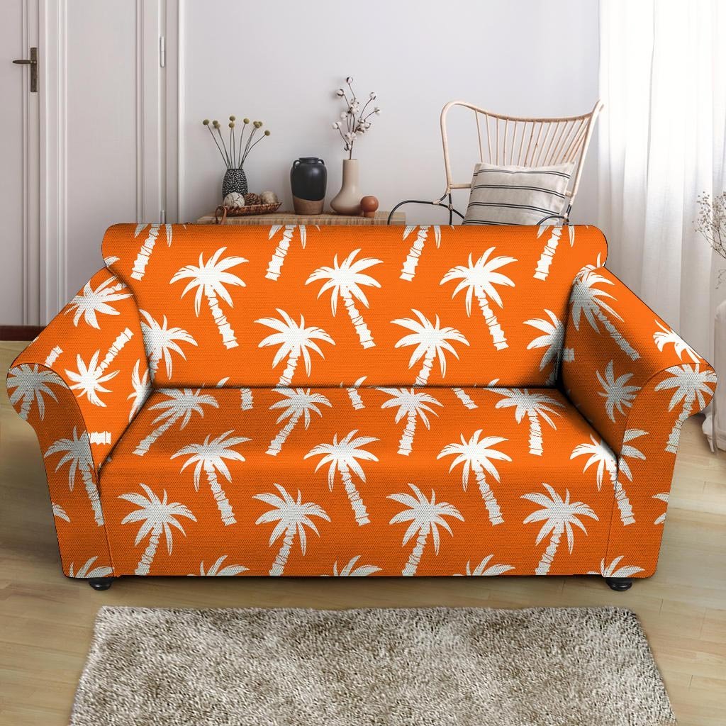 Orange Hawaiian Palm Tree Print Loveseat Cover-grizzshop