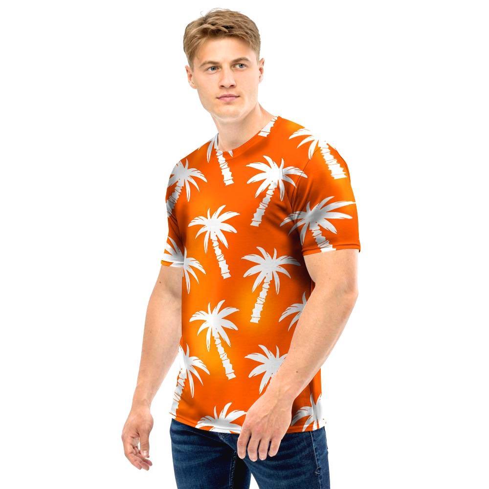 Orange Hawaiian Palm Tree Print Men T Shirt-grizzshop