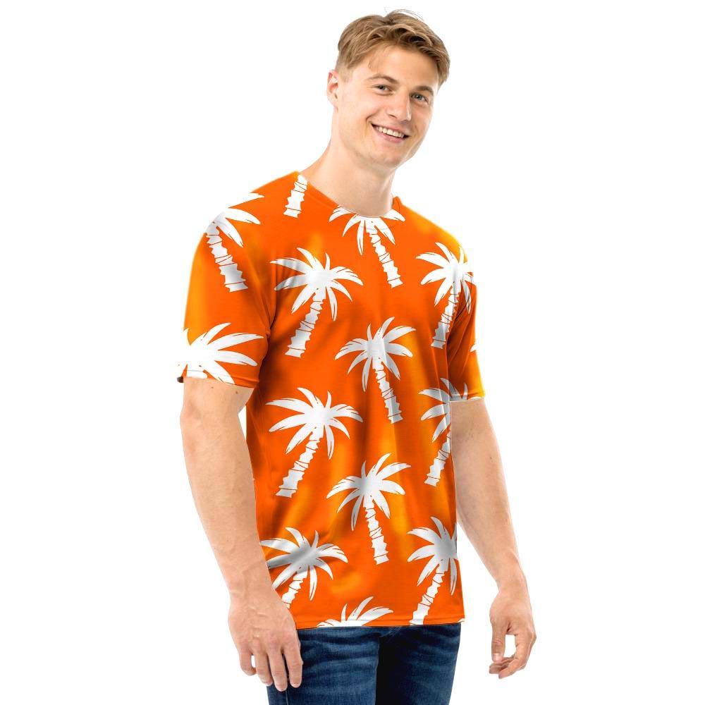 Orange Hawaiian Palm Tree Print Men T Shirt-grizzshop