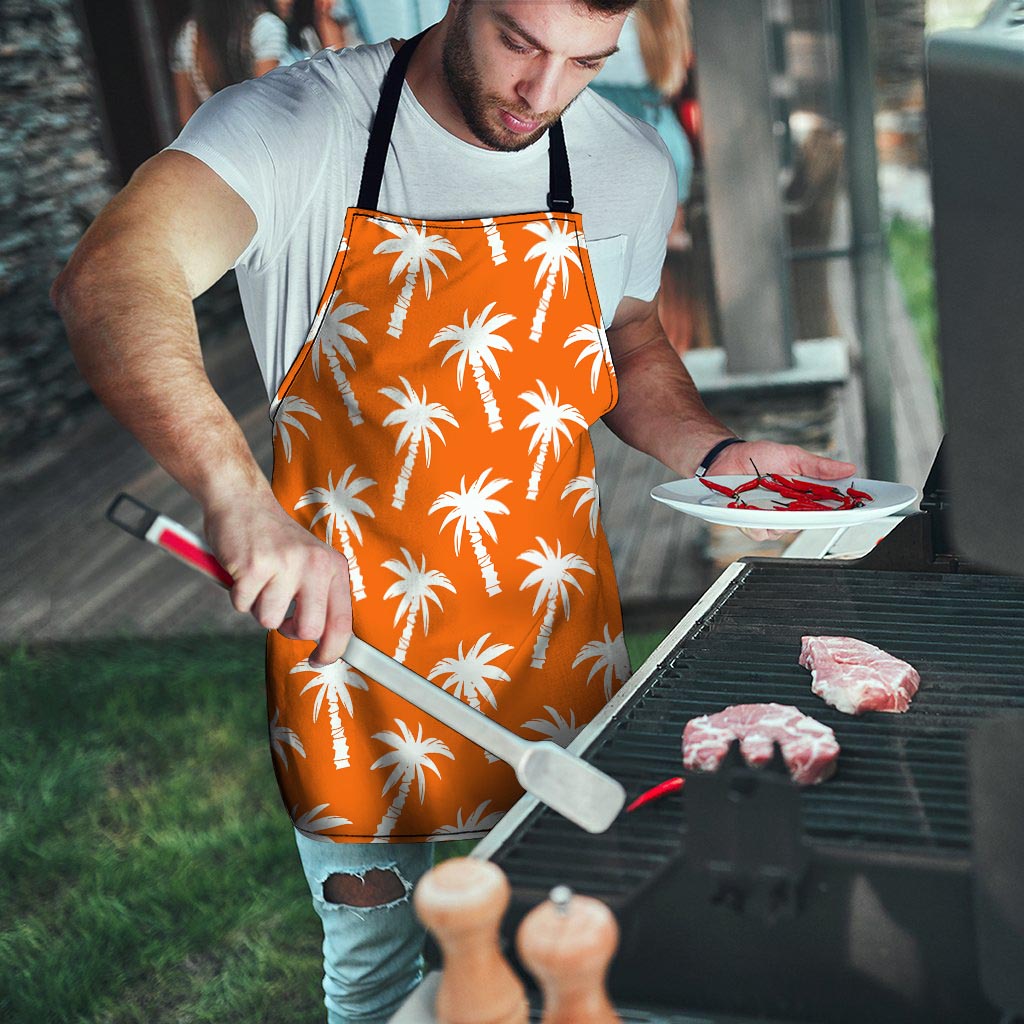 Orange Hawaiian Palm Tree Print Men's Apron-grizzshop