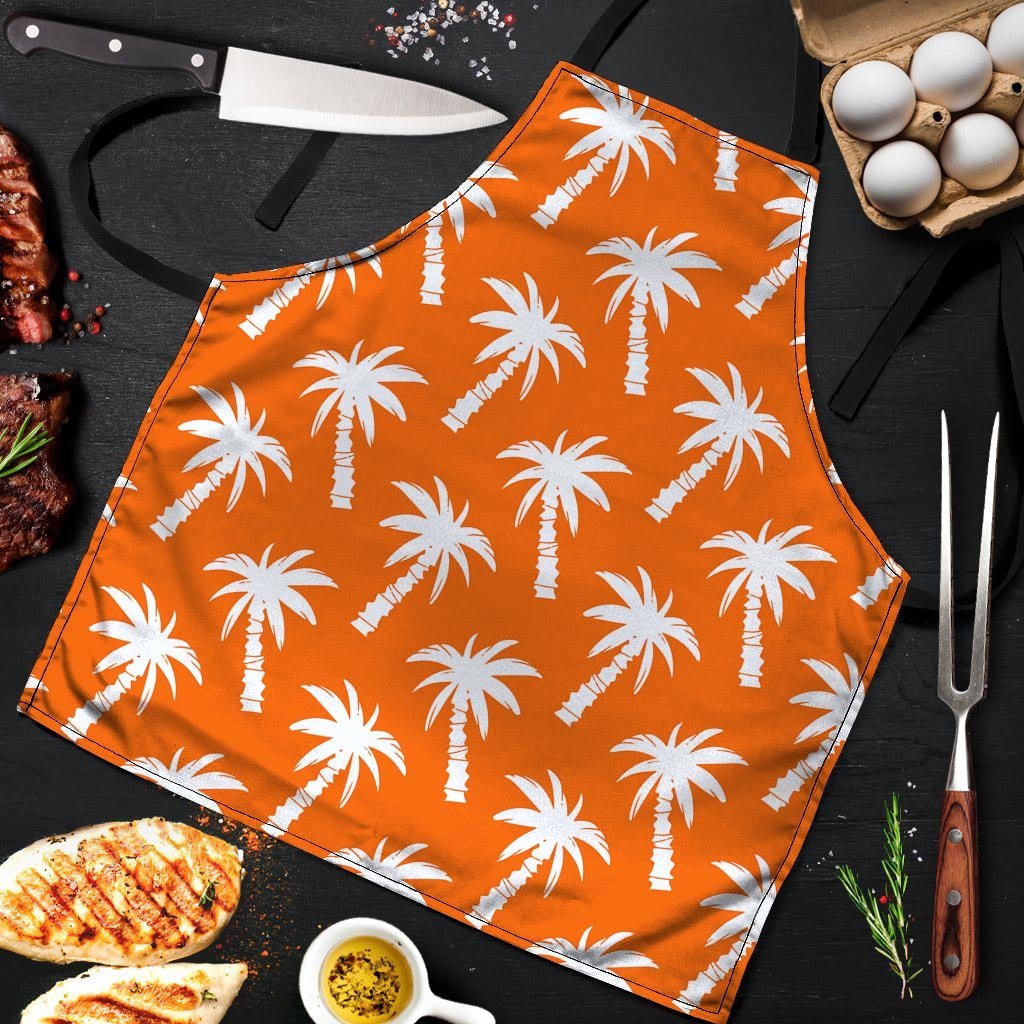 Orange Hawaiian Palm Tree Print Men's Apron-grizzshop