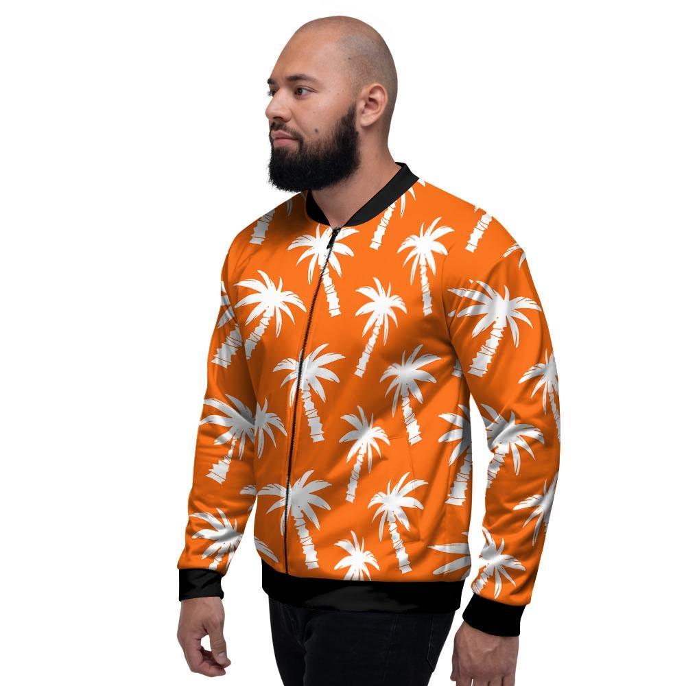 Orange Hawaiian Palm Tree Print Men's Bomber Jacket-grizzshop