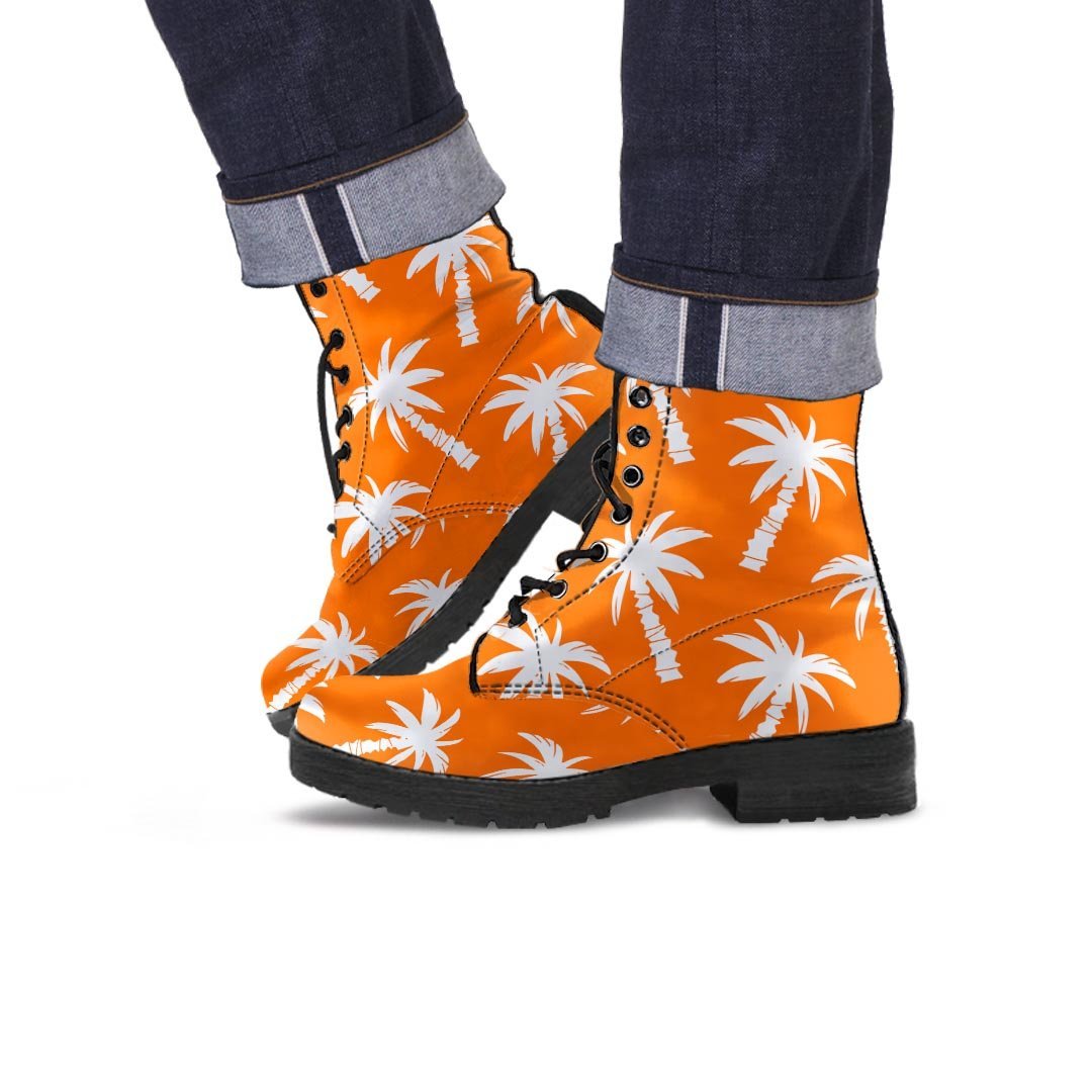 Orange Hawaiian Palm Tree Print Men's Boots-grizzshop