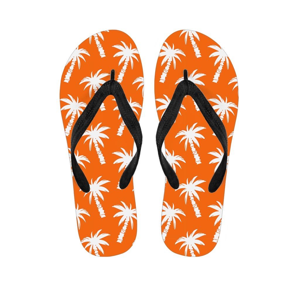 Orange Hawaiian Palm Tree Print Men's Flip Flops-grizzshop