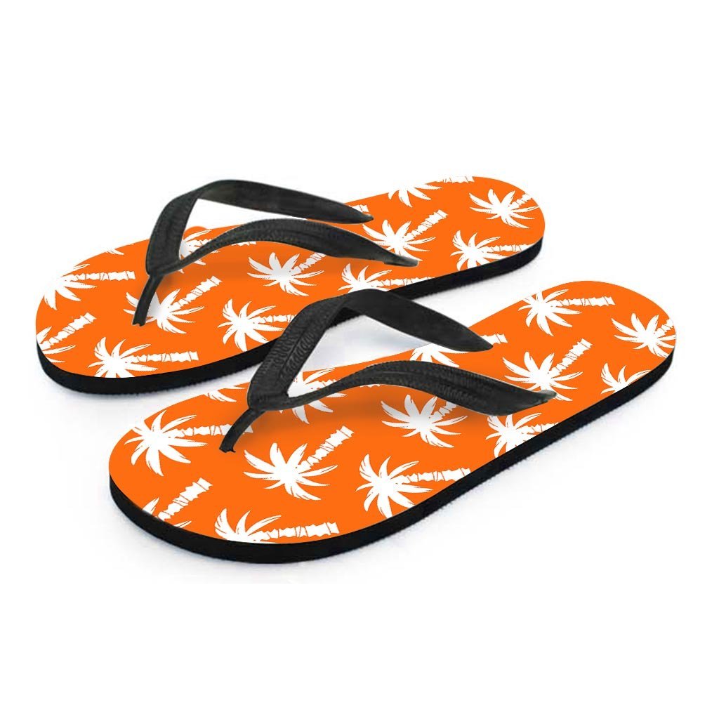 Orange Hawaiian Palm Tree Print Men's Flip Flops-grizzshop