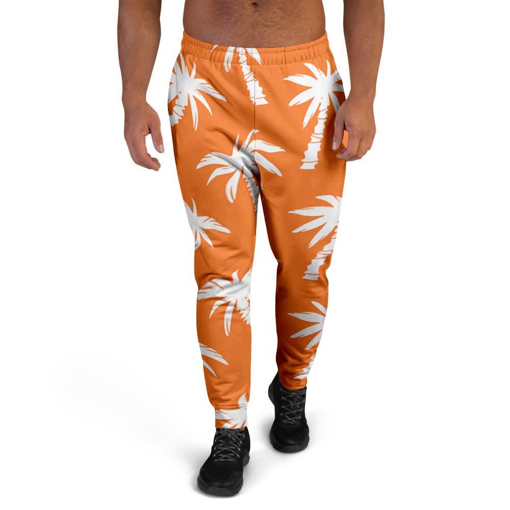 Orange Hawaiian Palm Tree Print Men's Joggers-grizzshop