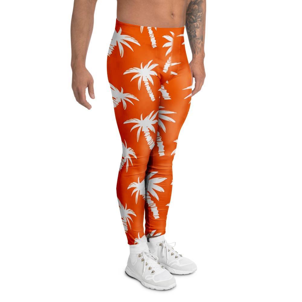 Orange Hawaiian Palm Tree Print Men's Leggings-grizzshop