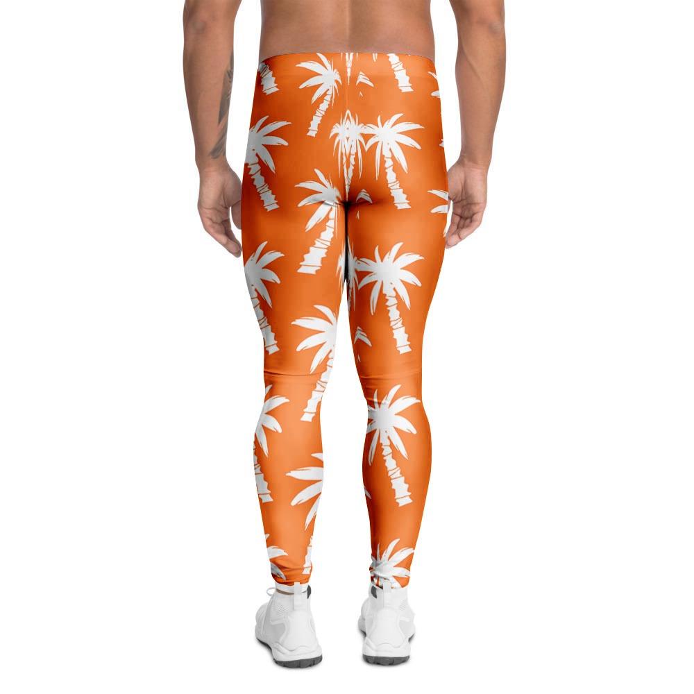 Orange Hawaiian Palm Tree Print Men's Leggings-grizzshop