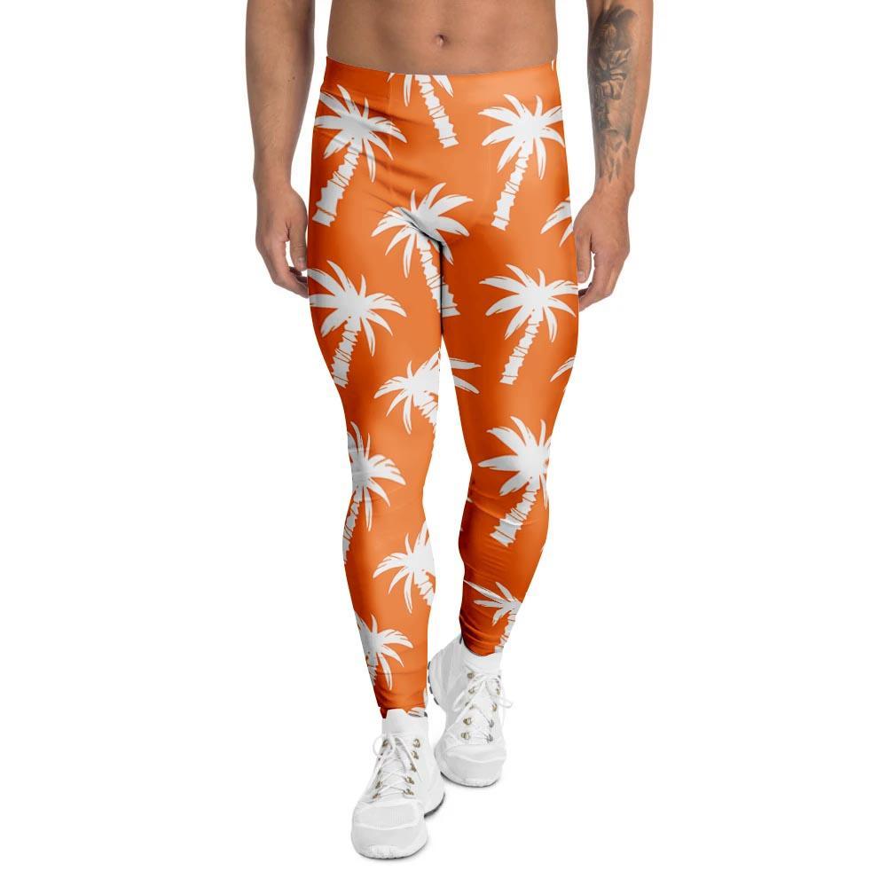 Orange Hawaiian Palm Tree Print Men's Leggings-grizzshop