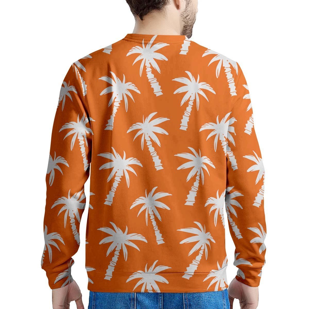 Orange Hawaiian Palm Tree Print Men's Sweatshirt-grizzshop