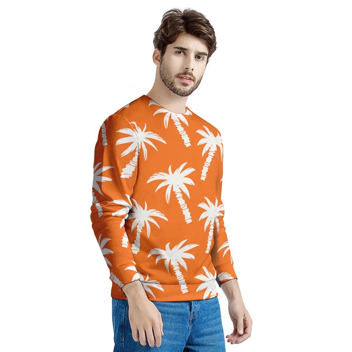 Orange Hawaiian Palm Tree Print Men's Sweatshirt-grizzshop