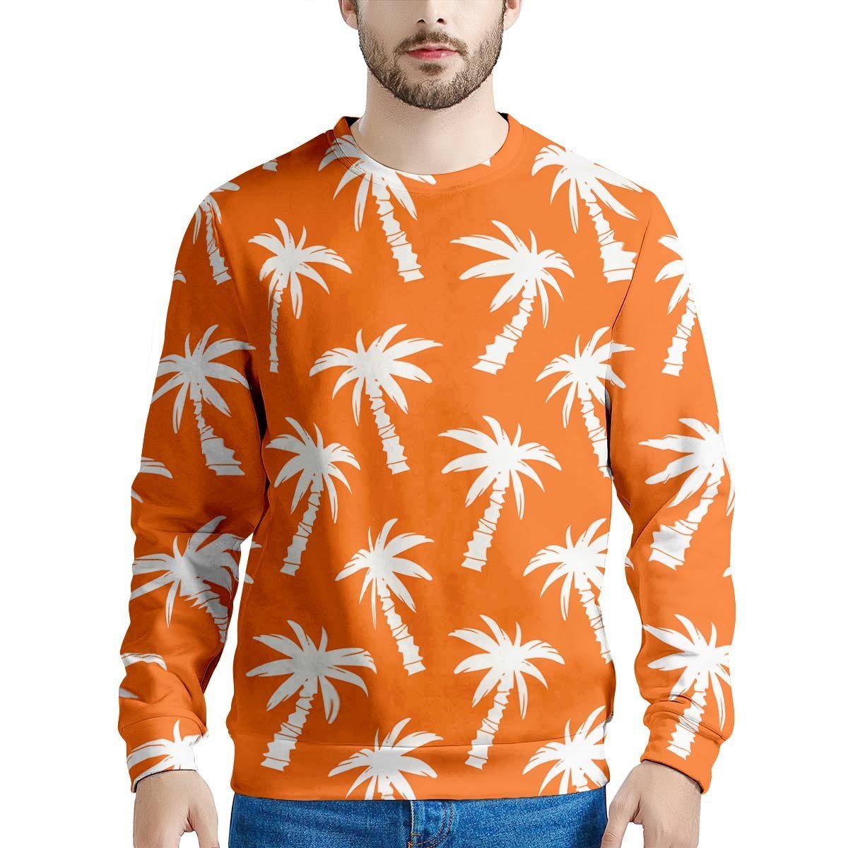 Orange Hawaiian Palm Tree Print Men's Sweatshirt-grizzshop