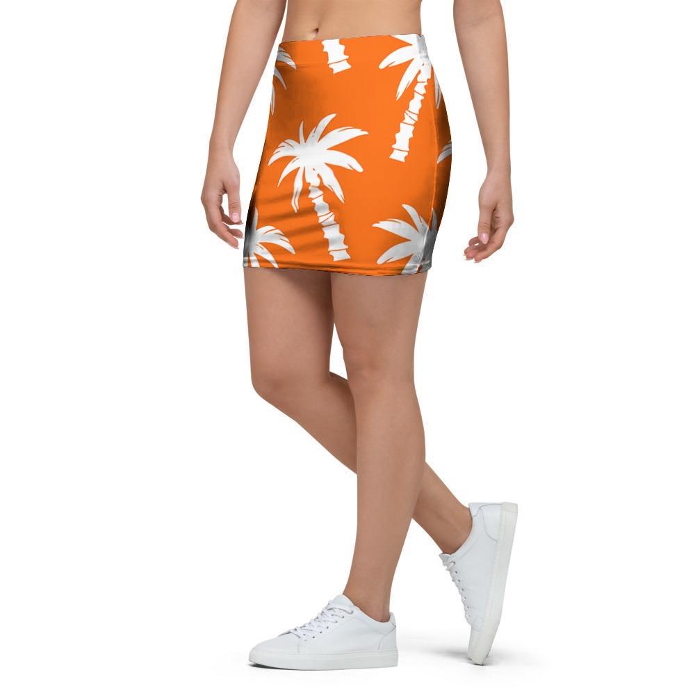 Orange Hawaiian Palm Tree Print Mini Skirt-grizzshop