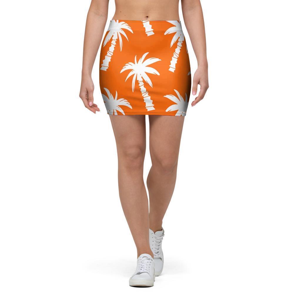 Orange Hawaiian Palm Tree Print Mini Skirt-grizzshop