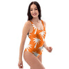 Orange Hawaiian Palm Tree Print One Piece Swimsuite-grizzshop