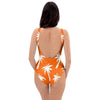 Orange Hawaiian Palm Tree Print One Piece Swimsuite-grizzshop