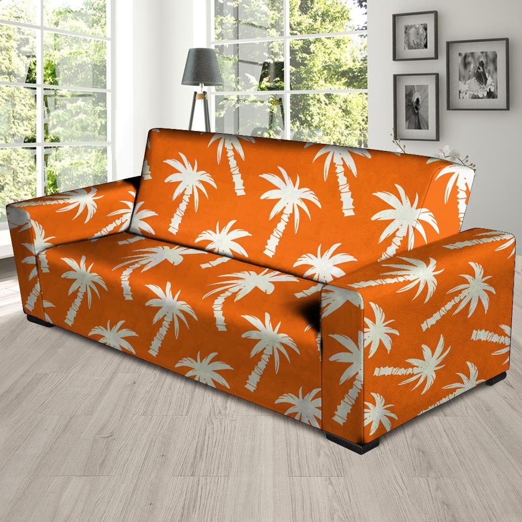 Orange Hawaiian Palm Tree Print Sofa Cover-grizzshop