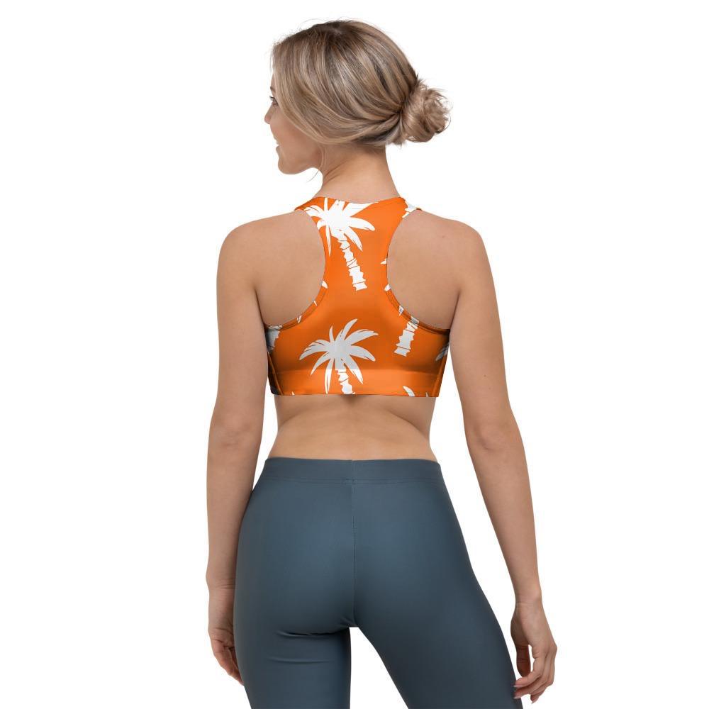 Orange Hawaiian Palm Tree Print Sports Bra-grizzshop