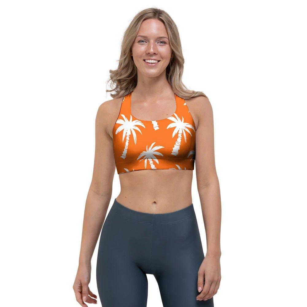 Orange Hawaiian Palm Tree Print Sports Bra-grizzshop