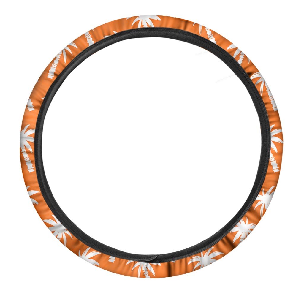 Orange Hawaiian Palm Tree Print Steering Wheel Cover-grizzshop