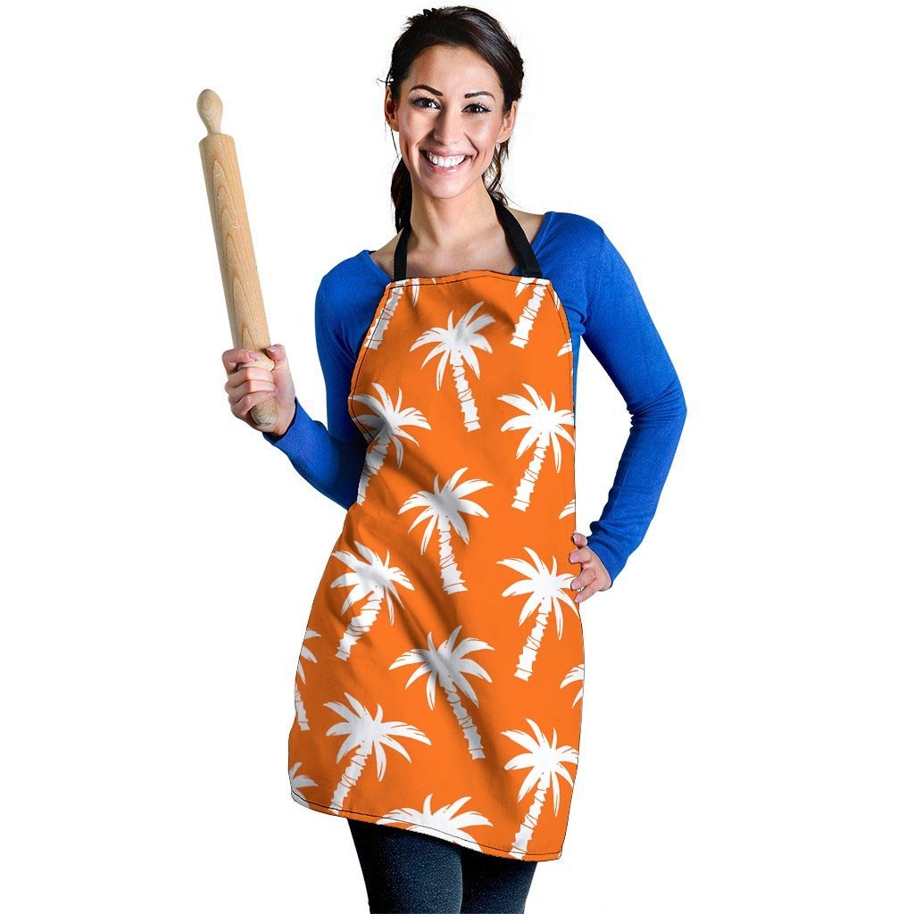 Orange Hawaiian Palm Tree Print Women's Apron-grizzshop