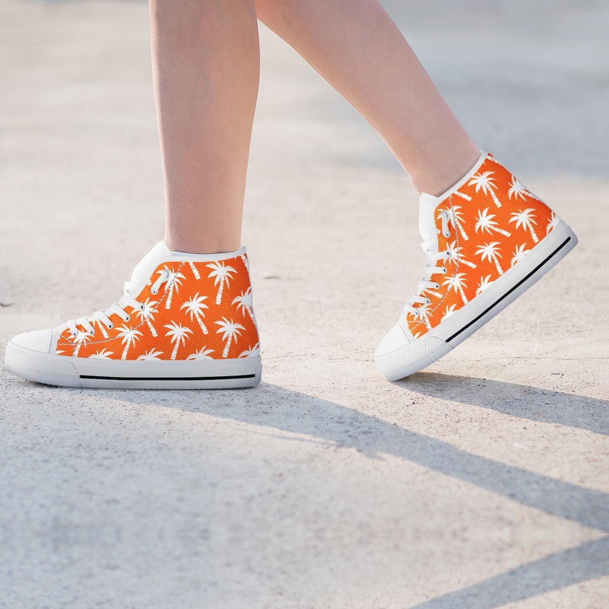 Orange Hawaiian Palm Tree Print Women's High Top Shoes-grizzshop