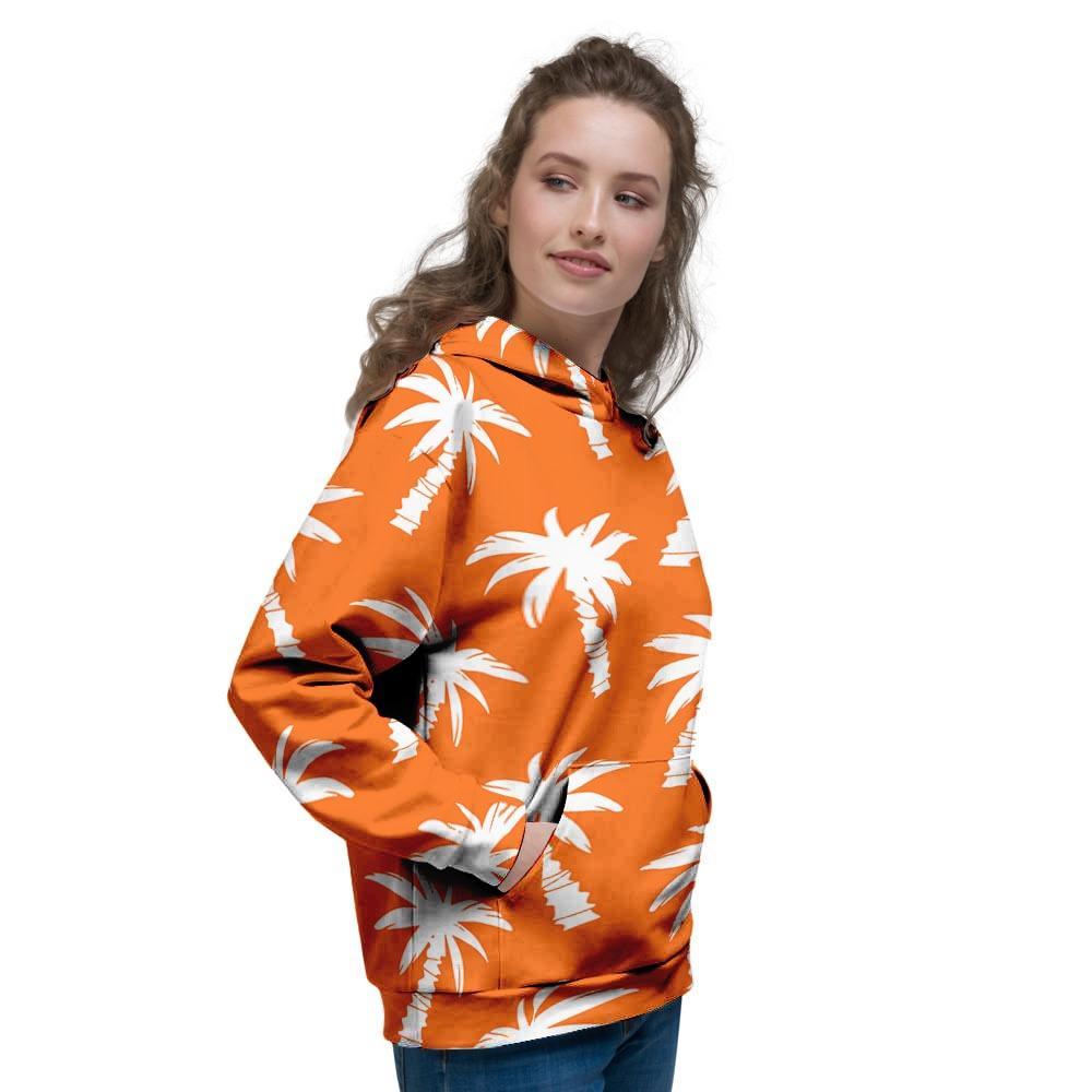 Orange Hawaiian Palm Tree Print Women's Hoodie-grizzshop