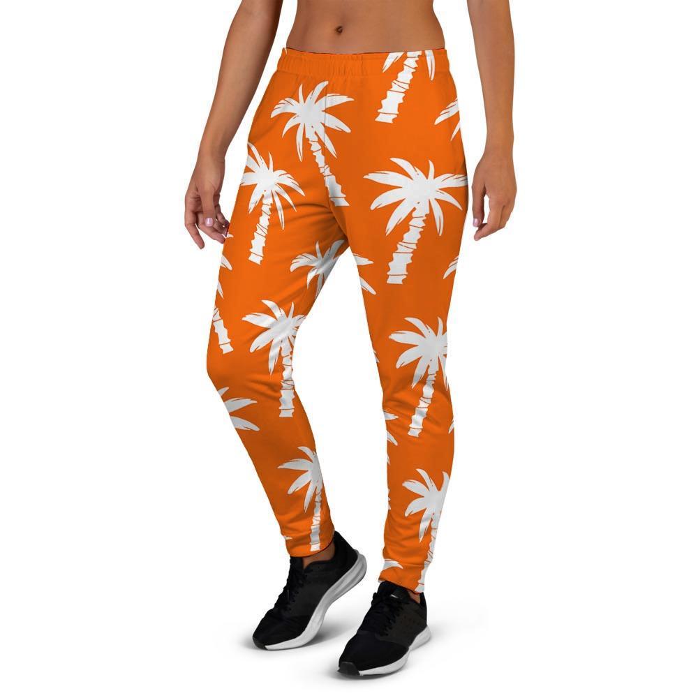 Orange Hawaiian Palm Tree Print Women's Joggers-grizzshop