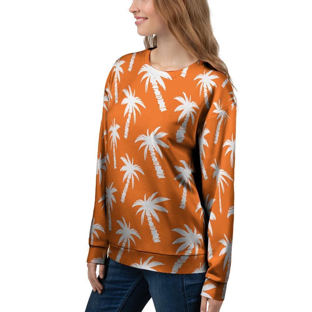 Orange Hawaiian Palm Tree Print Women's Sweatshirt-grizzshop