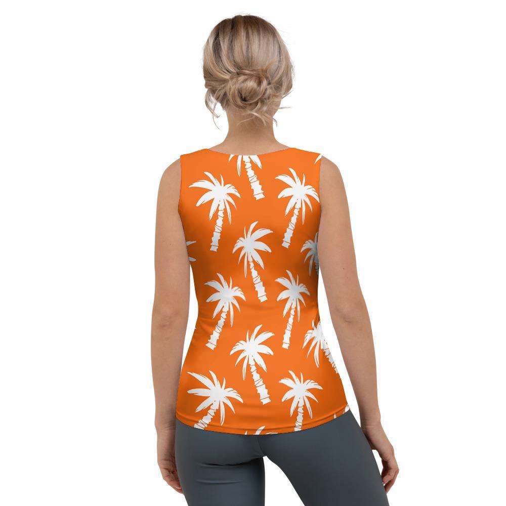 Orange Hawaiian Palm Tree Print Women's Tank Top-grizzshop