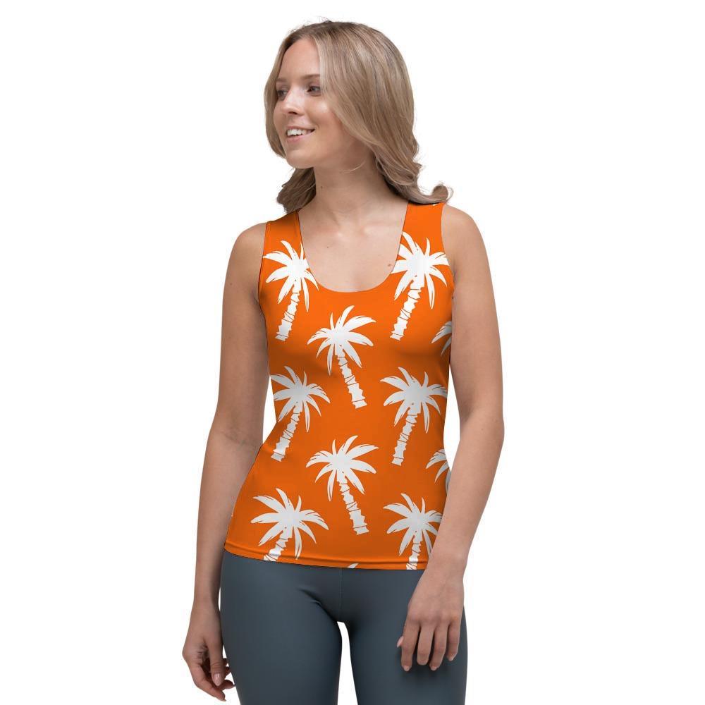 Orange Hawaiian Palm Tree Print Women's Tank Top-grizzshop