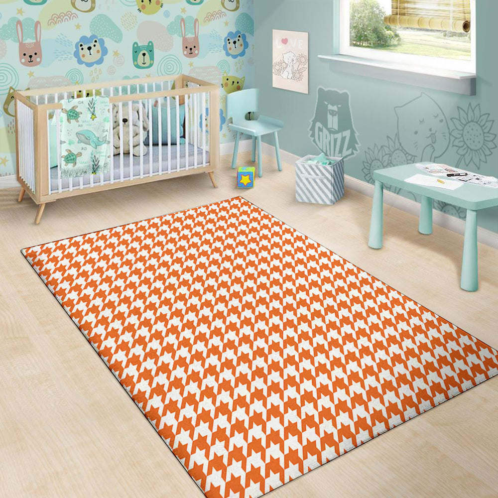 Orange Houndstooth Print Floor Mat-grizzshop