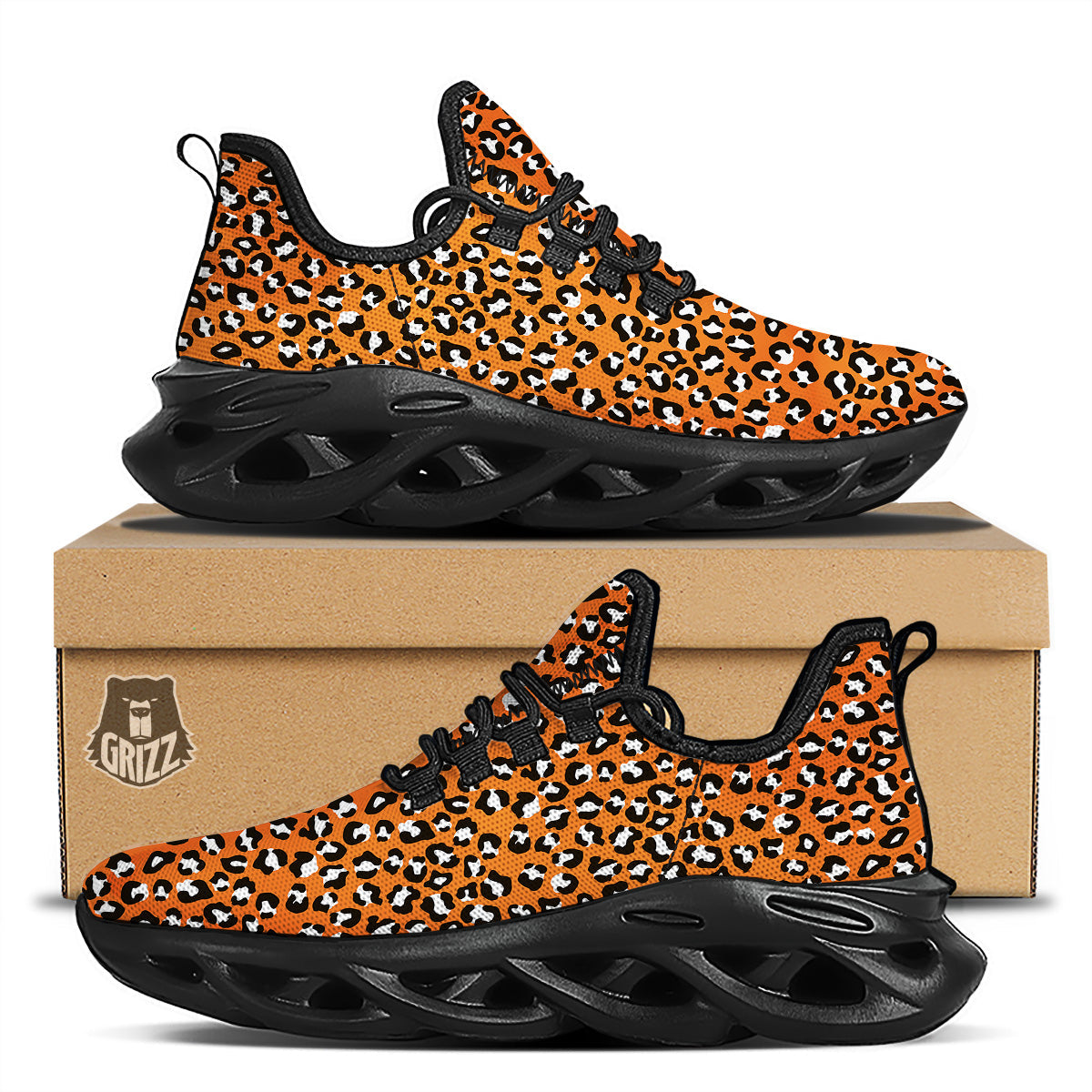 Orange Leopard Print Pattern Black Running Shoes-grizzshop