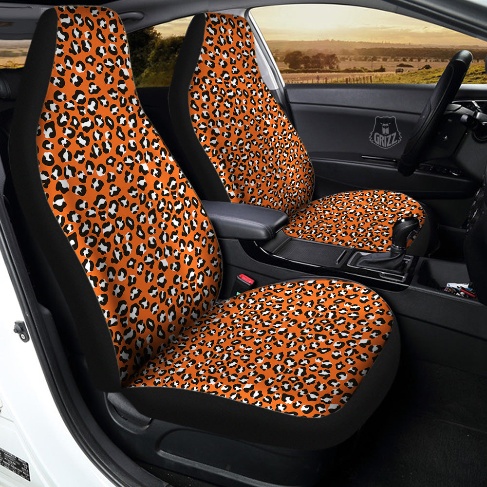 Orange Leopard Print Pattern Car Seat Covers-grizzshop