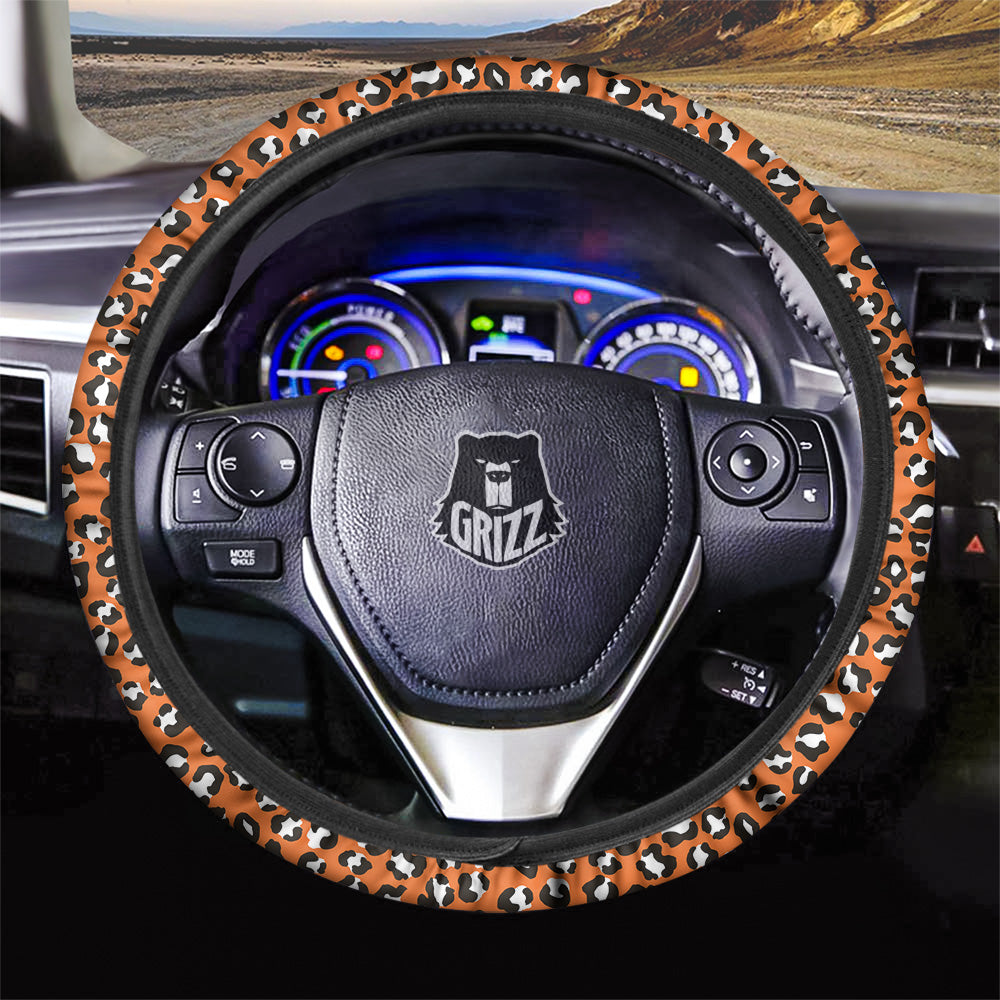 Orange Leopard Print Pattern Car Steering Wheel Cover-grizzshop