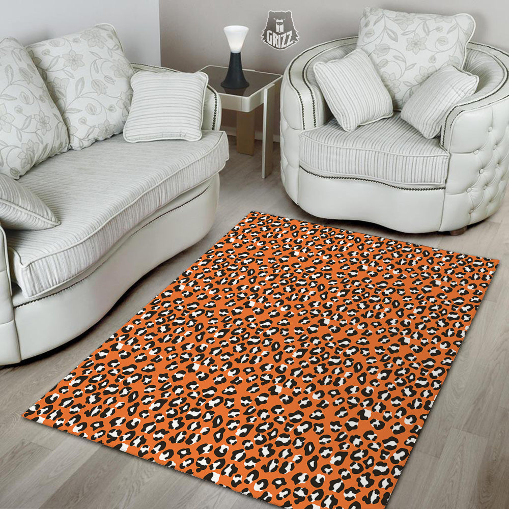 Orange Leopard Print Pattern Floor Mat-grizzshop