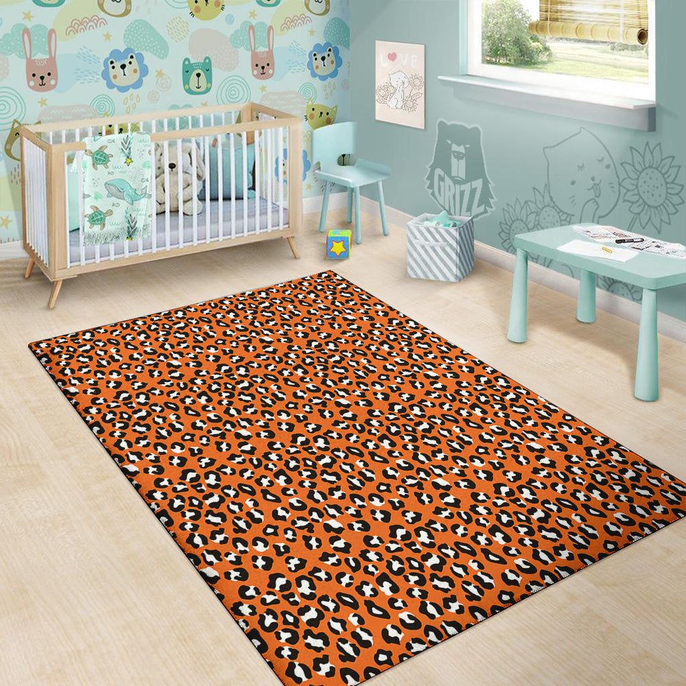 Orange Leopard Print Pattern Floor Mat-grizzshop