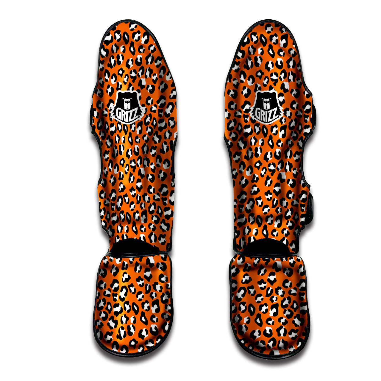 Orange Leopard Print Pattern Muay Thai Shin Guards-grizzshop