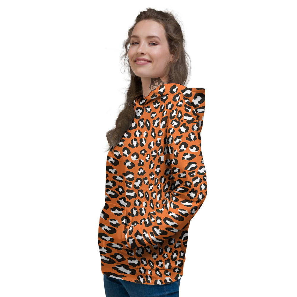 Orange Leopard Print Pattern Women's Hoodie-grizzshop