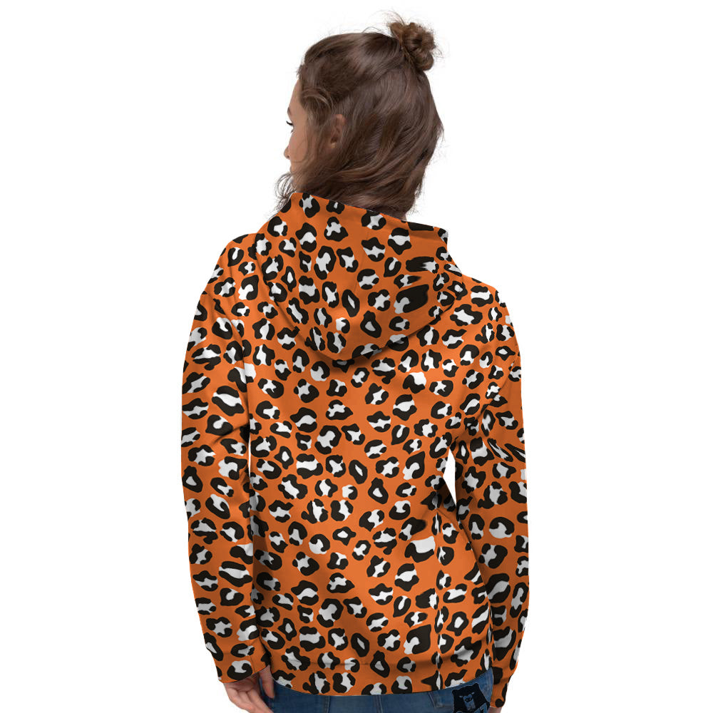Orange Leopard Print Pattern Women's Hoodie-grizzshop