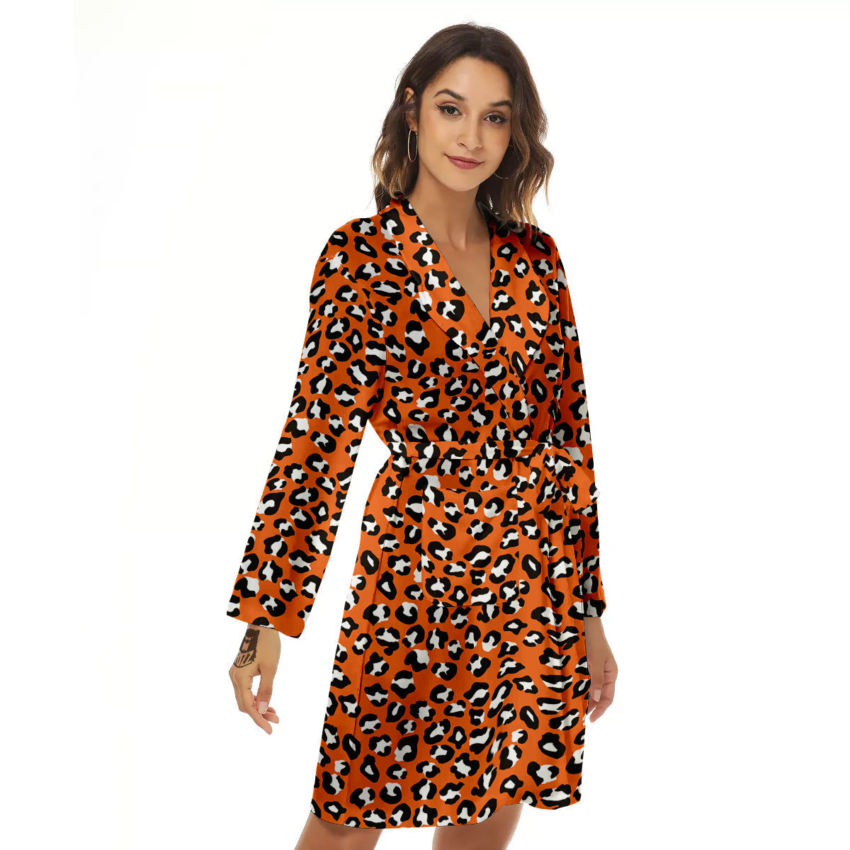 Orange Leopard Print Pattern Women's Robe-grizzshop