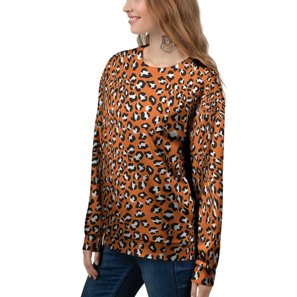 Orange Leopard Print Pattern Women's Sweatshirt-grizzshop