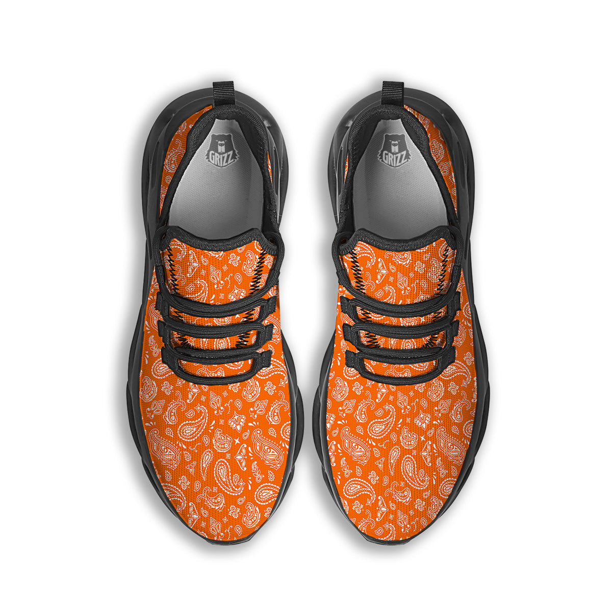 Orange Paisley Bandana Print Black Running Shoes-grizzshop