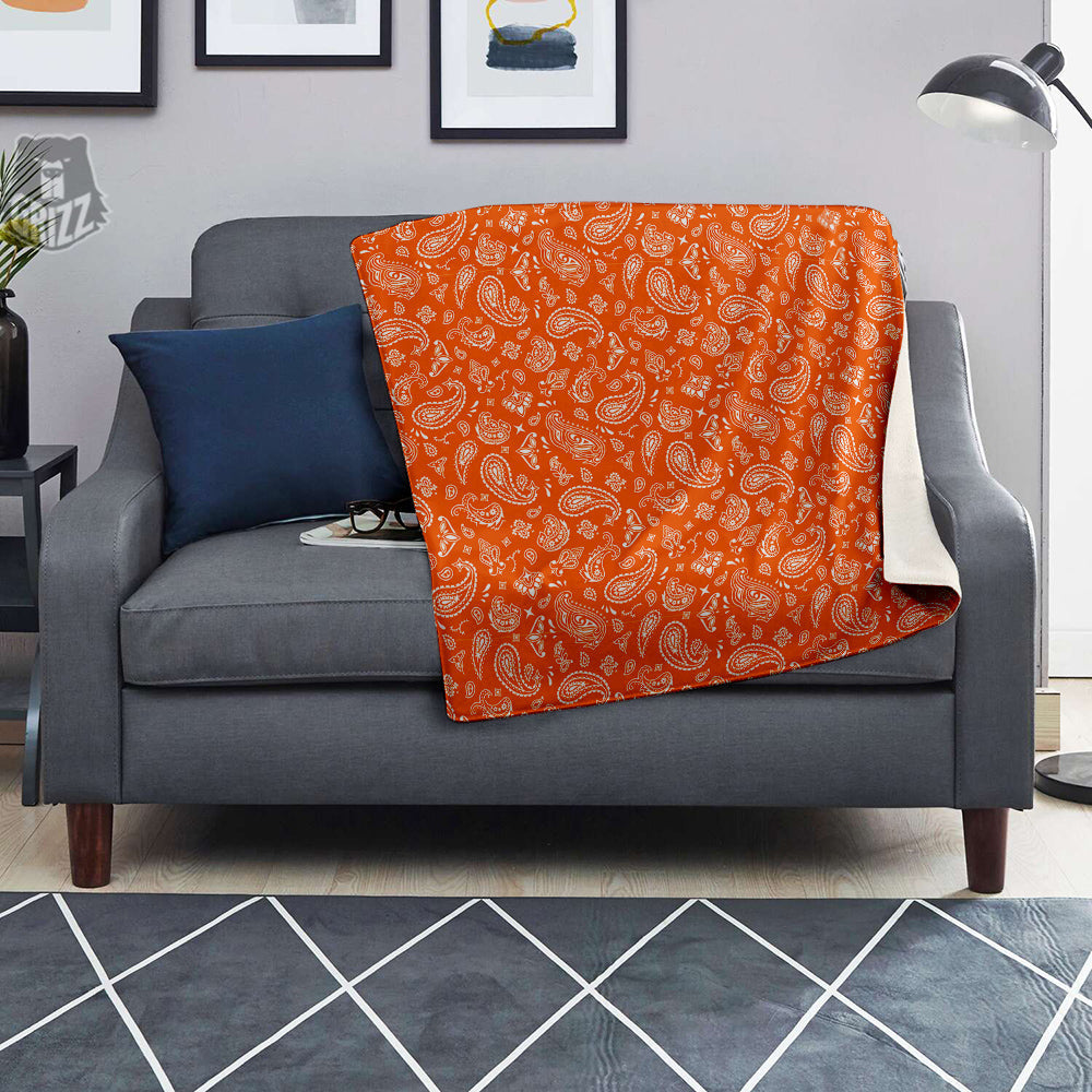 Orange Paisley Bandana Print Blanket-grizzshop