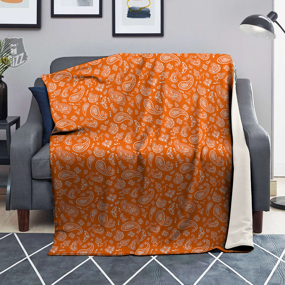 Orange Paisley Bandana Print Blanket-grizzshop