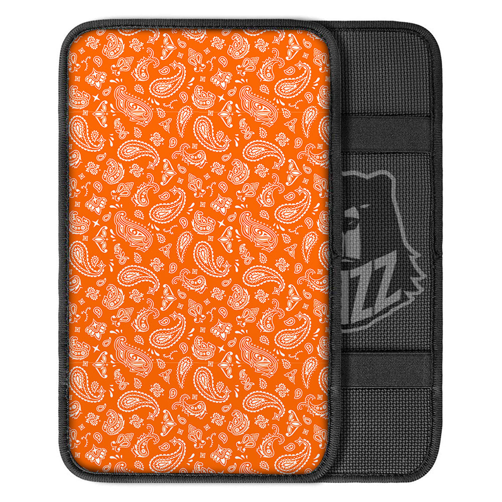 Orange Paisley Bandana Print Car Center Console Cover-grizzshop