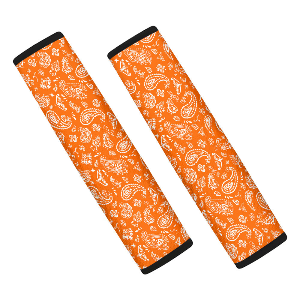 Orange Paisley Bandana Print Car Seat Belt Cover-grizzshop